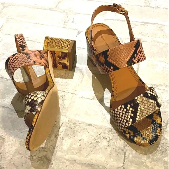 Tory Burch sling back heels Tory Burch Sandals Snake Print Leather gigi heels